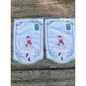 Vintage pair Dresser Scarf Embroidery lace Ballerina